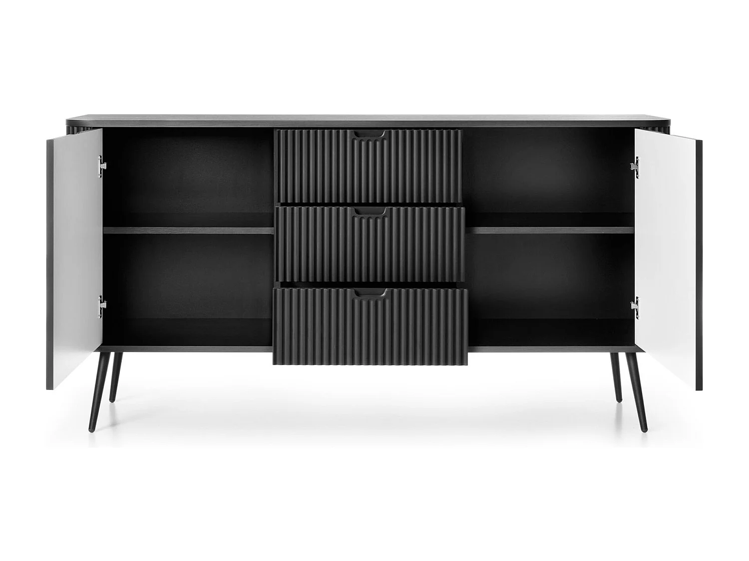 Dressoir - 168 cm - 2 deuren met drie laden - zwart met zwarte poten - ZOVA