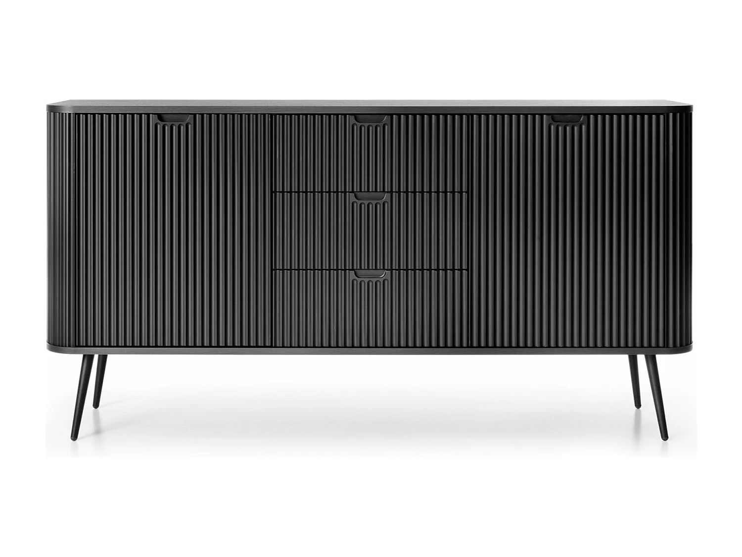 Buffet - 168 cm - 2 portes avec trois tiroirs - noir avec pieds noirs - ZOVA