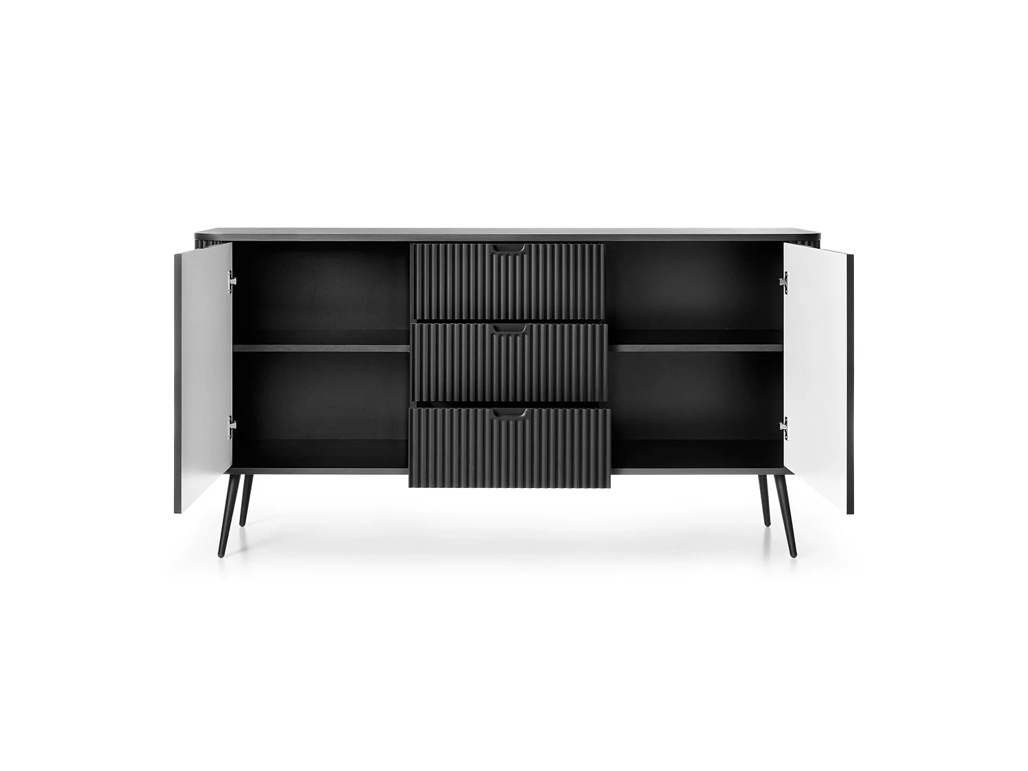 Dressoir - 168 cm - 2 deuren met drie laden - zwart met zwarte poten - ZOVA