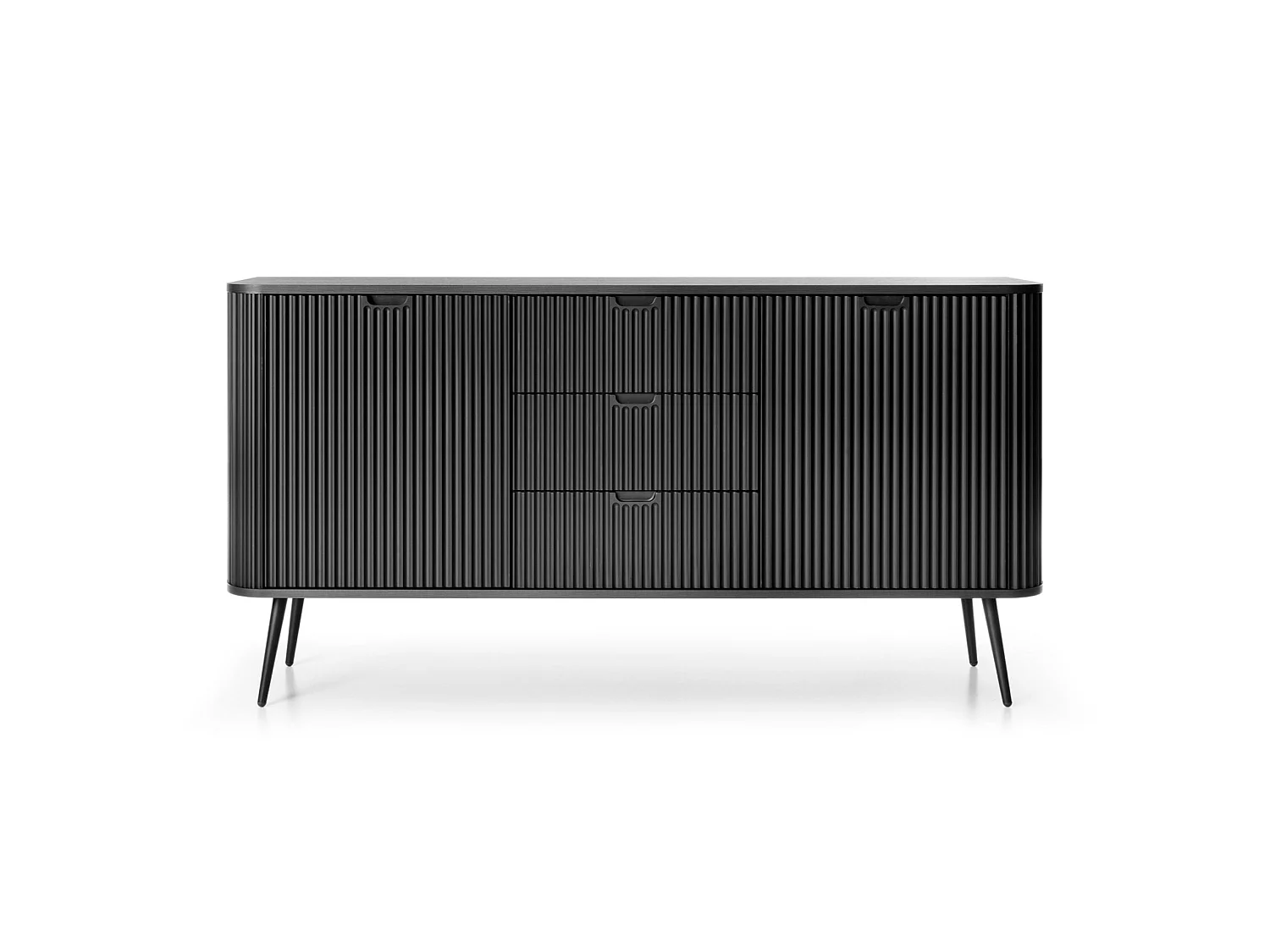Dressoir - 168 cm - 2 deuren met drie laden - zwart met zwarte poten - ZOVA
