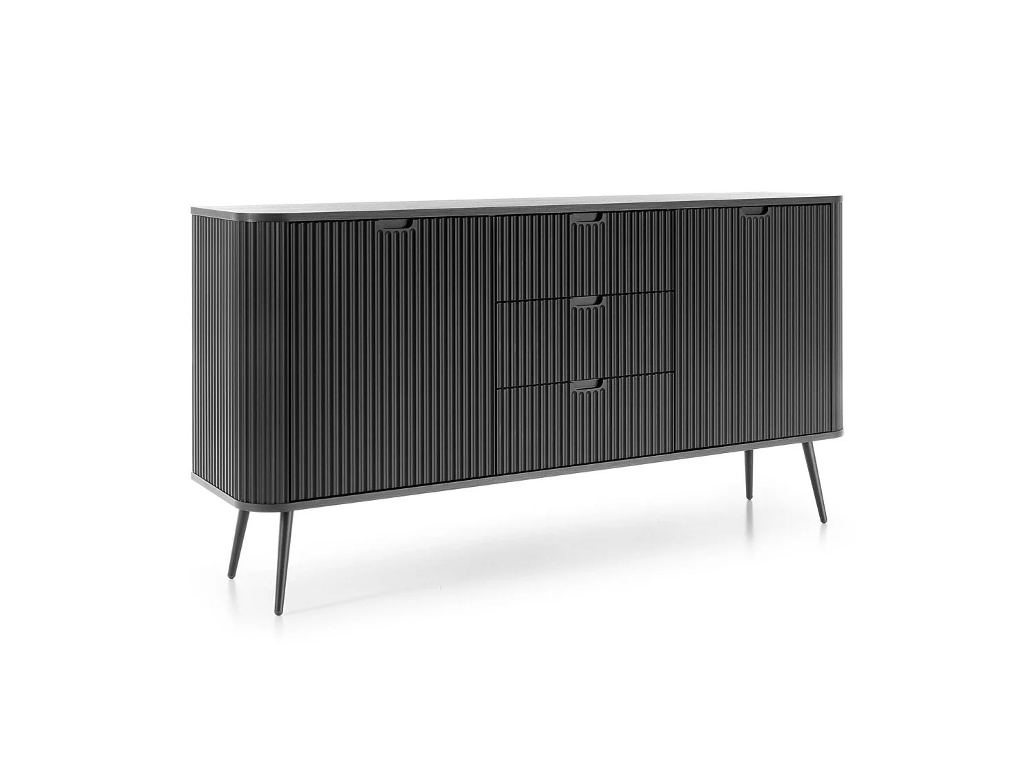 Dressoir - 168 cm - 2 deuren met drie laden - zwart met zwarte poten - ZOVA