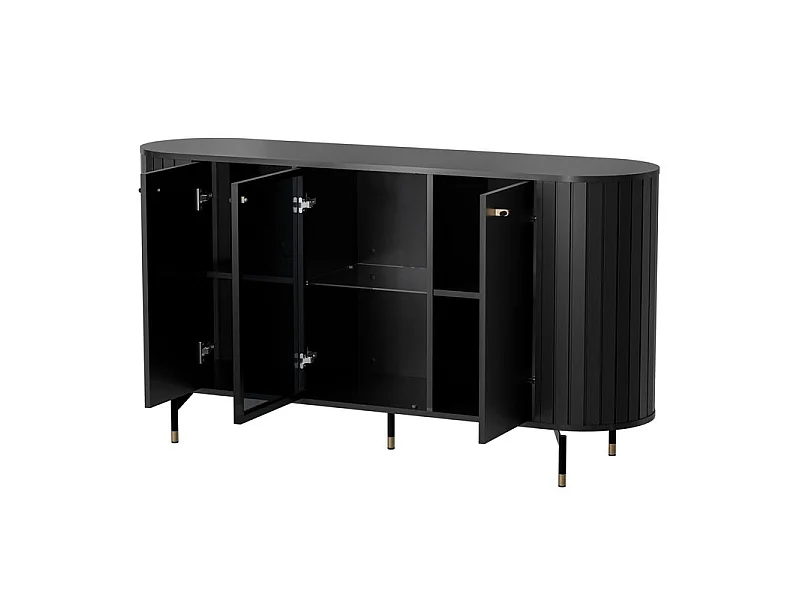 Buffet 3 portes avec façade vitrée – ZANTE – 150 cm – noir avec rainures