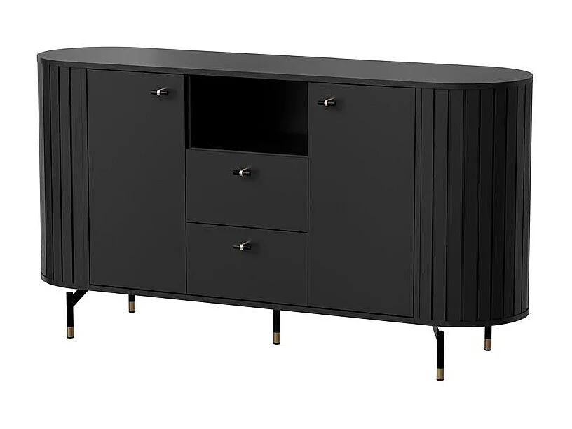 Buffet 2 portes avec 2 tiroirs – ZANTE – 150 cm – noir avec rainures
