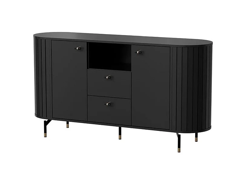 Buffet 2 portes avec 2 tiroirs – ZANTE – 150 cm – noir avec rainures