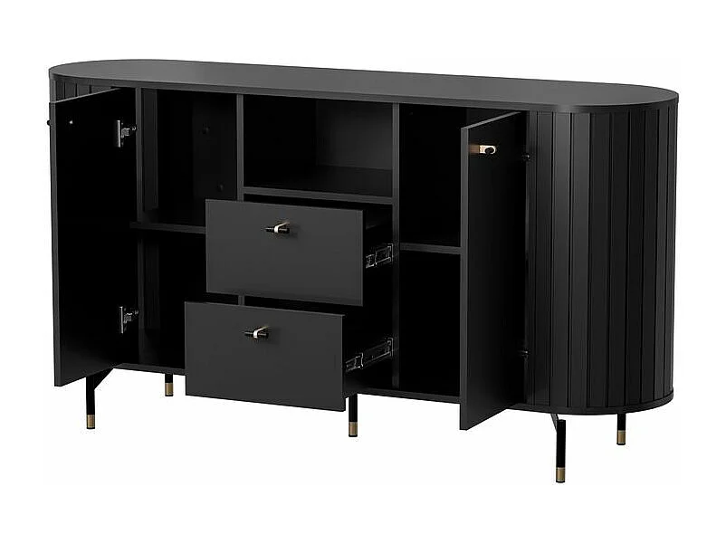 Buffet 2 portes avec 2 tiroirs – ZANTE – 150 cm – noir avec rainures