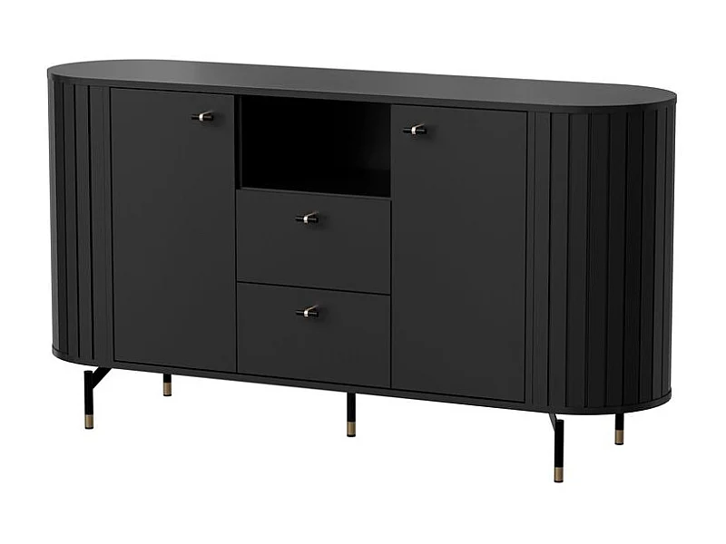 Dressoir met 2 deuren en 2 laden – ZANTE – 150 cm – zwart met groeven