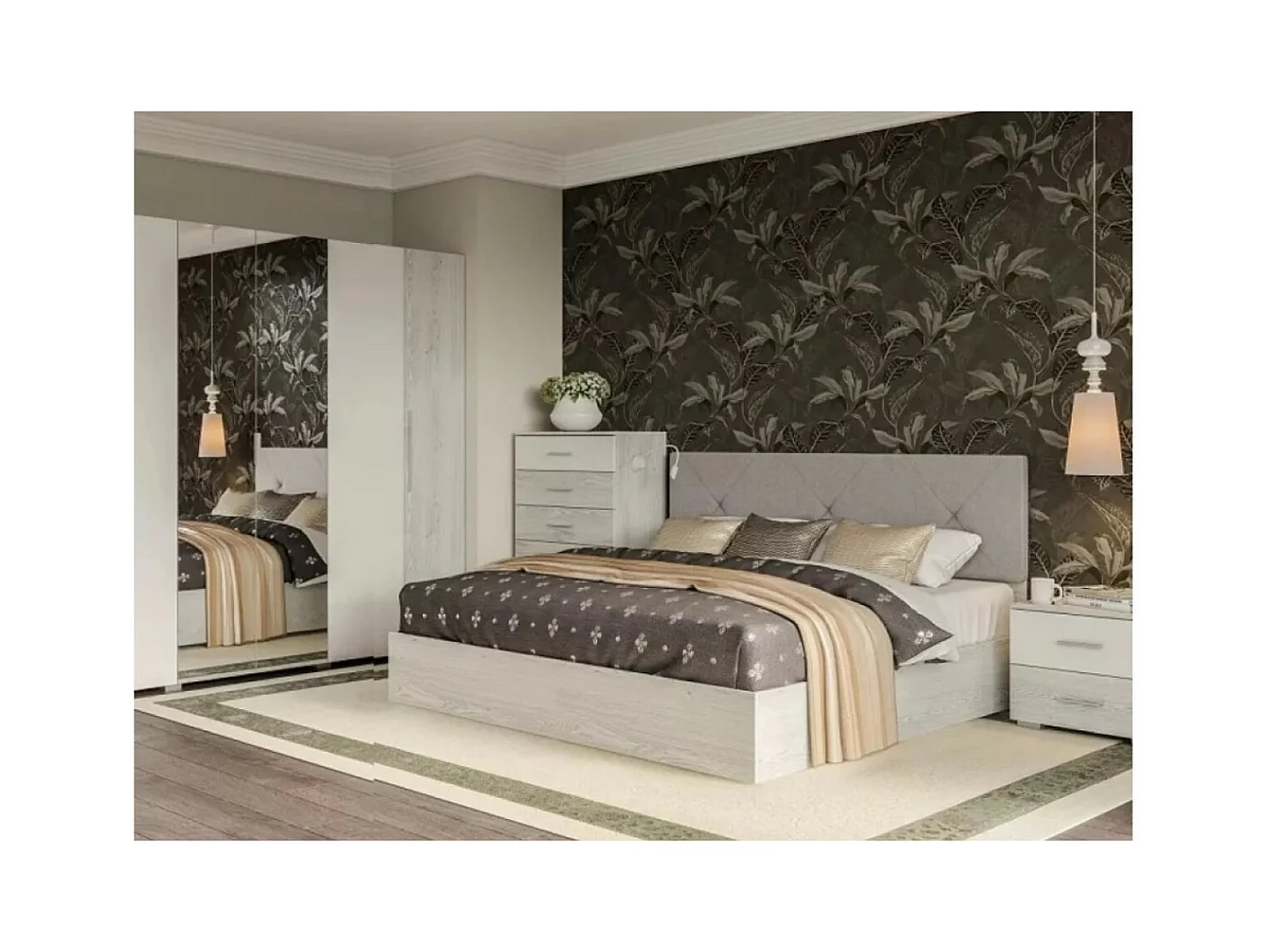 Lit Rombo (160x200)/revêtement tissu aggloméré/gris