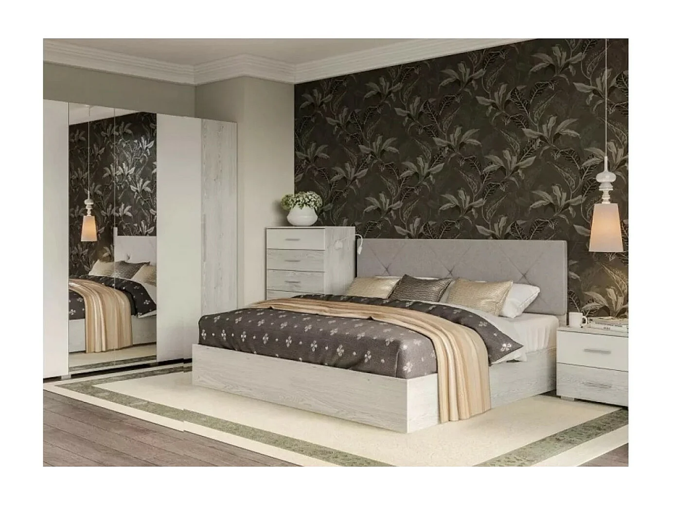 Lit Rombo (160x200)/revêtement tissu aggloméré/gris