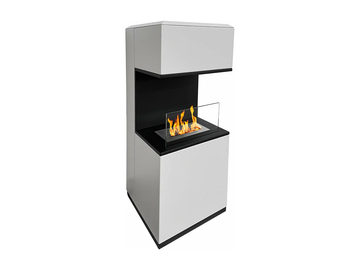 Chimenea de bioetanol de suelo Oslo en acero blanco L38xP38xH100