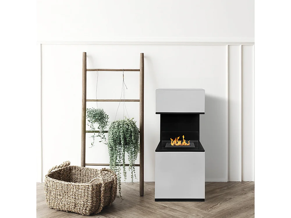 Chimenea de bioetanol de suelo Oslo en acero blanco L38xP38xH100