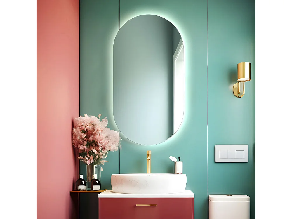Miroir de salle de bain ovale rétroéclairé réversible OLIVIA LED 50x90 Made in Italy