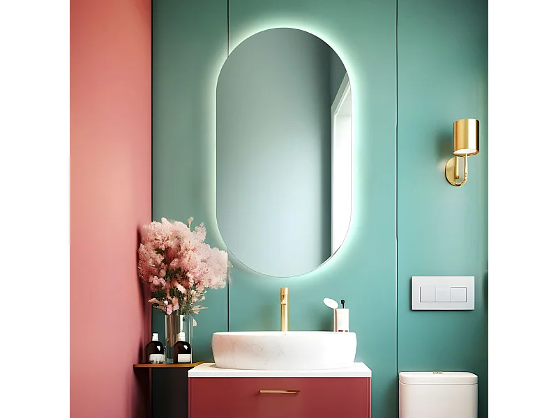 Miroir de salle de bain ovale rétroéclairé réversible OLIVIA LED 50x90 Made in Italy