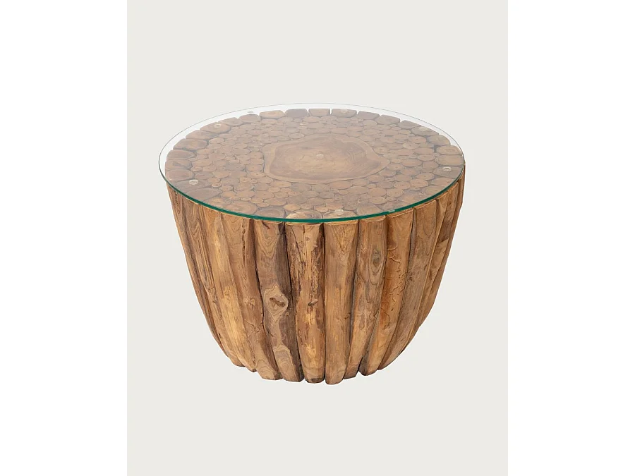 Woodle - Table Basse en Bois Massif avec Plateau en Verre