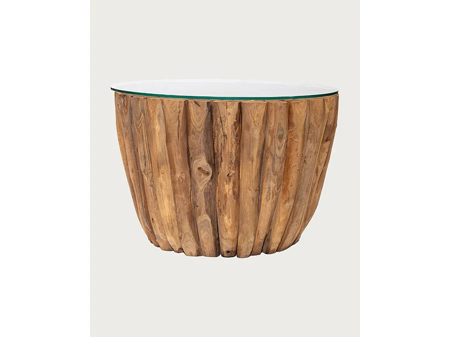 Woodle - Table Basse en Bois Massif avec Plateau en Verre