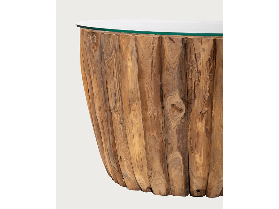 Woodle - Table Basse en Bois Massif avec Plateau en Verre
