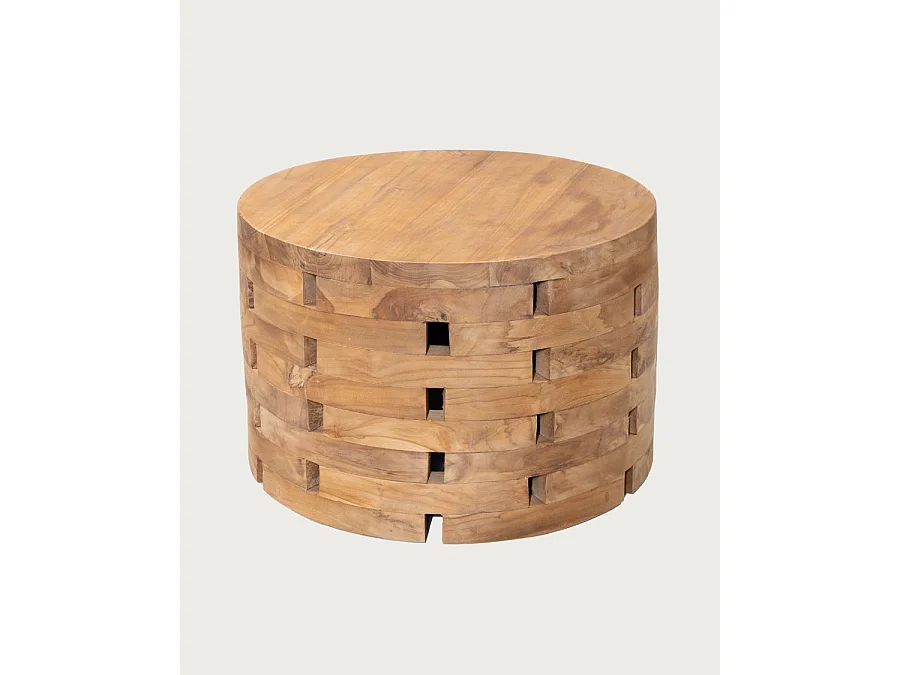 Brickle - Table basse ronde en bois de teck massif