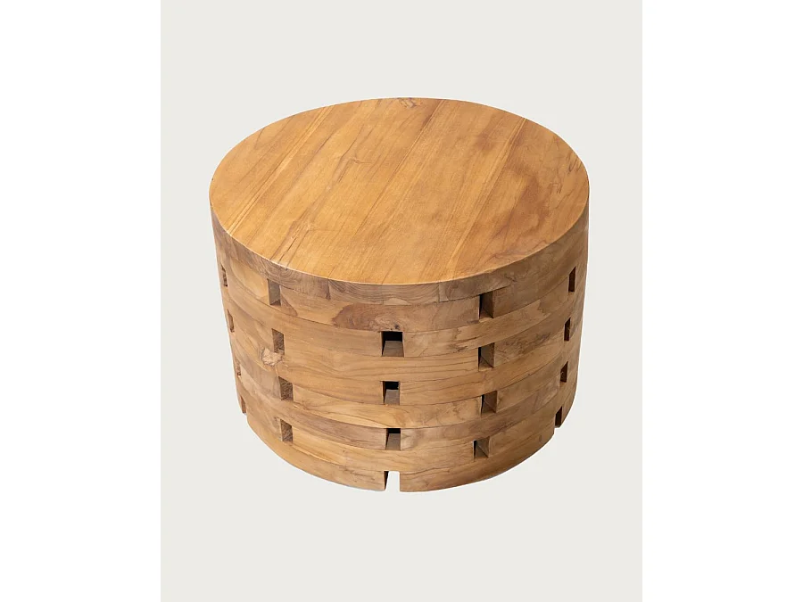 Brickle - Table basse ronde en bois de teck massif