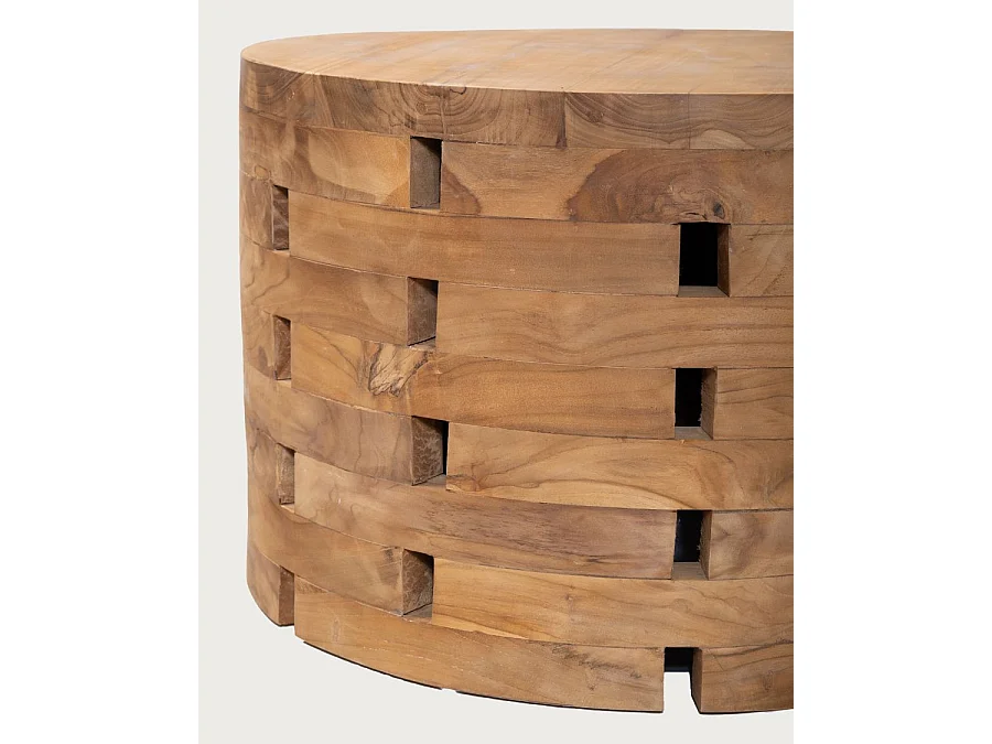 Brickle - Table basse ronde en bois de teck massif