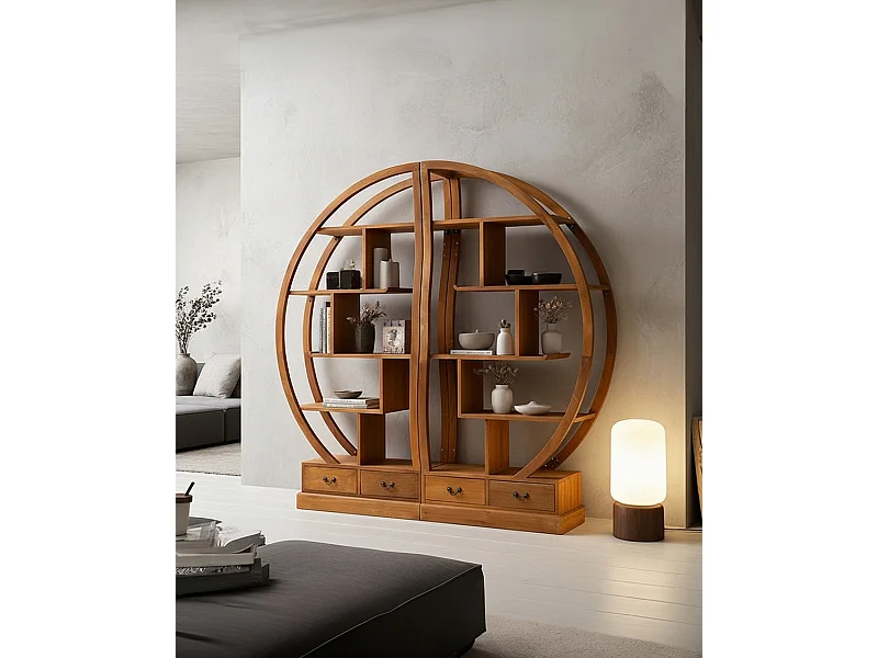 Yin Yang - Bibliothèque en bois massif de teck