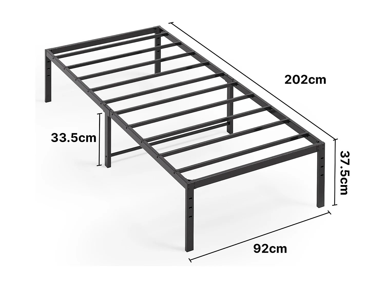 Bealife Structure de Lit 90 x 200 cm Cadre de Lit Lattes en Metal Lit Simple 33 cm de Rangement Noir
