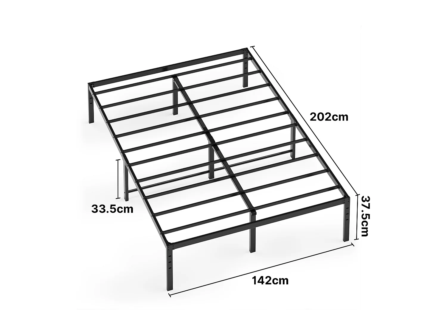 Bealife Structure de Lit 140 x 200 cm Cadre de Lit Lattes en Metal Lit Simple 33 cm de Rangement Noir