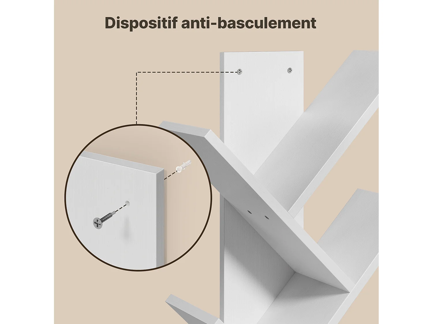 Bealife Bibliothèque 7 Niveaux Étagère de Rangement 1 Tiroir Tissu Arbre Livre CD Magazine Salon Chambre Blanc