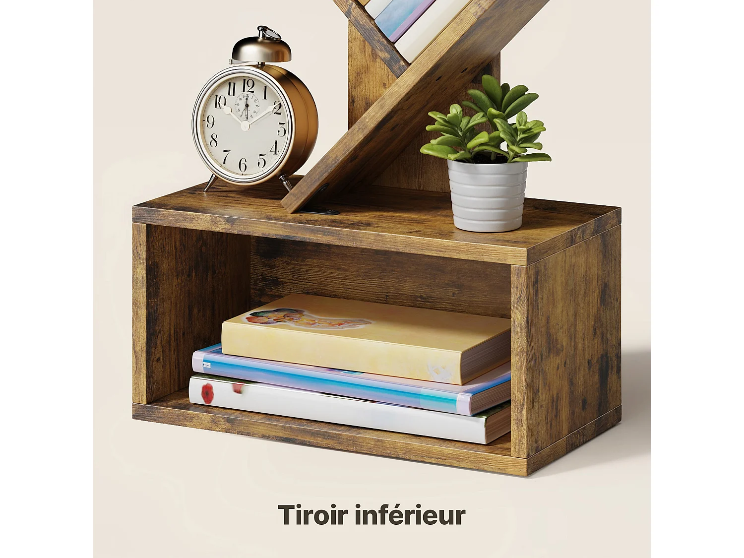 Bealife Bibliothèque 7 Niveaux Étagère de Rangement 1 Casier Arbre Livre CD Magazine Salon Chambre Enfant Marron