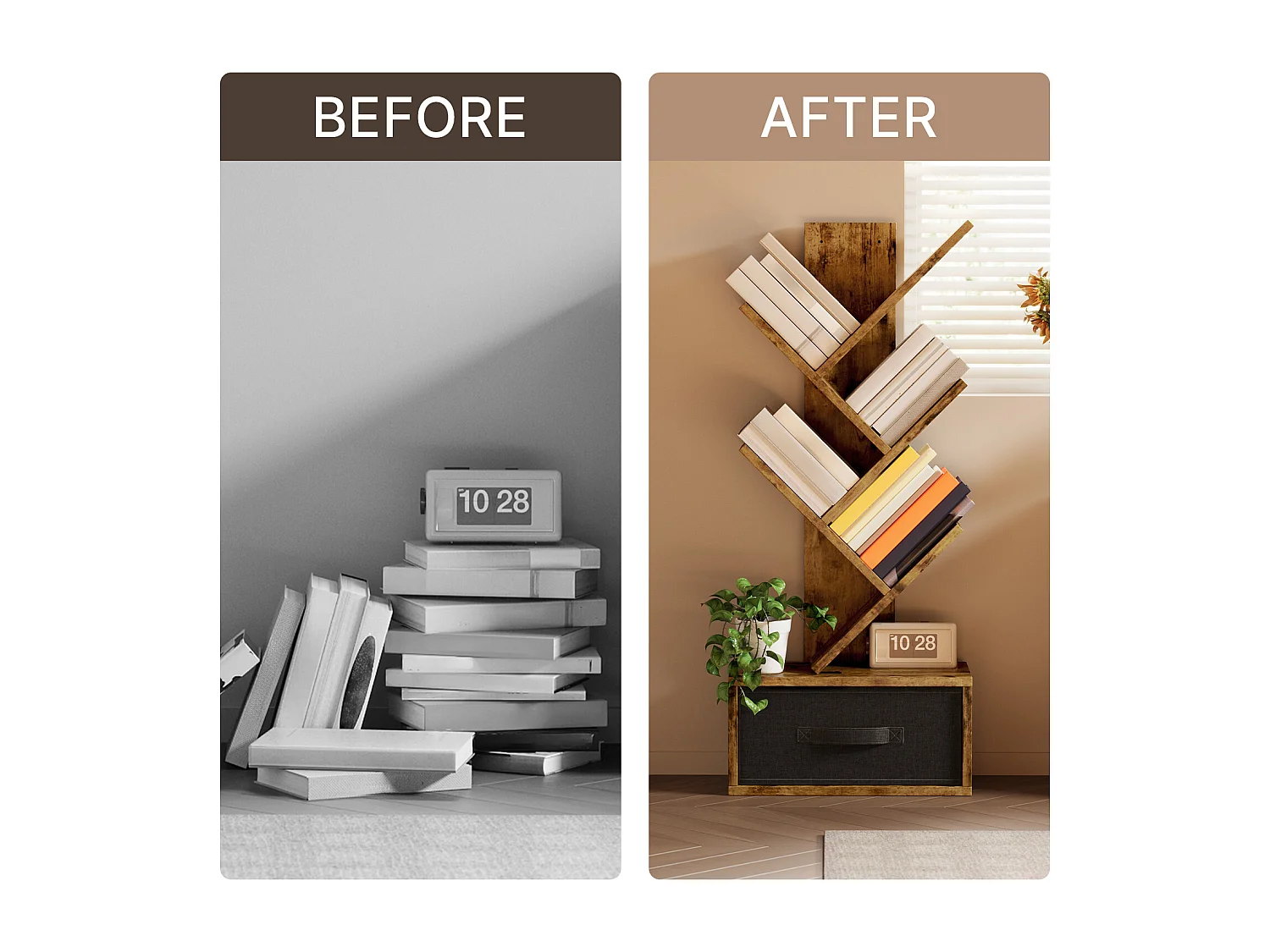 Bealife 5 - niveaus boekenkast, opberghoek, 1 linnen la, voor boeken, CD's, tijdschriften, voor salon, slaapkamer, bruin