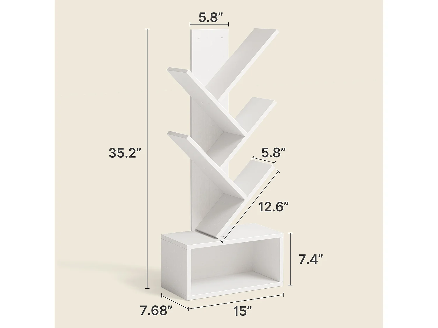 Bealife Bibliothèque 5 Niveaux Étagère de Rangement 1 Casier Arbre Livre CD Magazine Salon Chambre Enfant Blanc