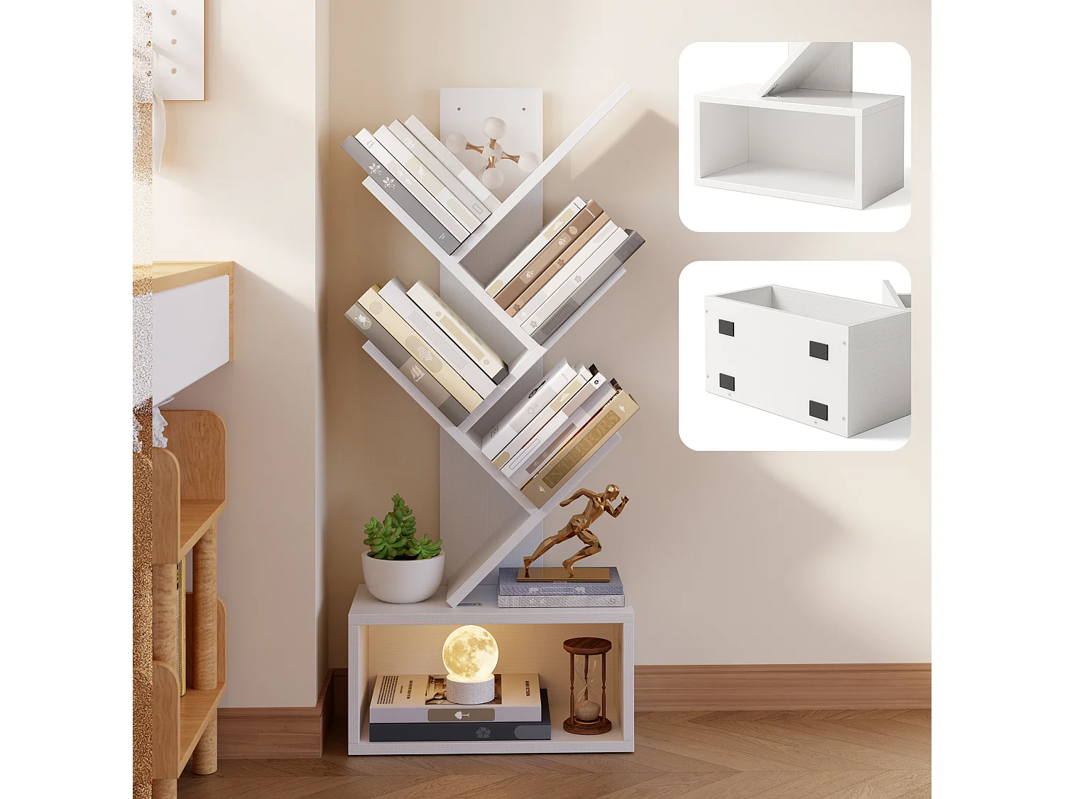 Bealife Bibliothèque 5 Niveaux Étagère de Rangement 1 Casier Arbre Livre CD Magazine Salon Chambre Enfant Blanc