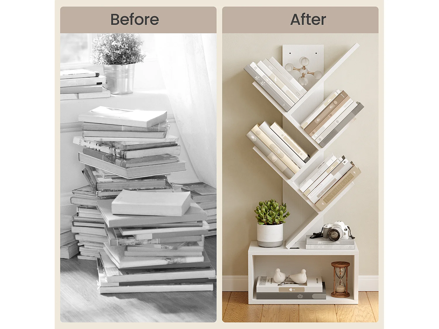 Bealife Bibliothèque 5 Niveaux Étagère de Rangement 1 Casier Arbre Livre CD Magazine Salon Chambre Enfant Blanc