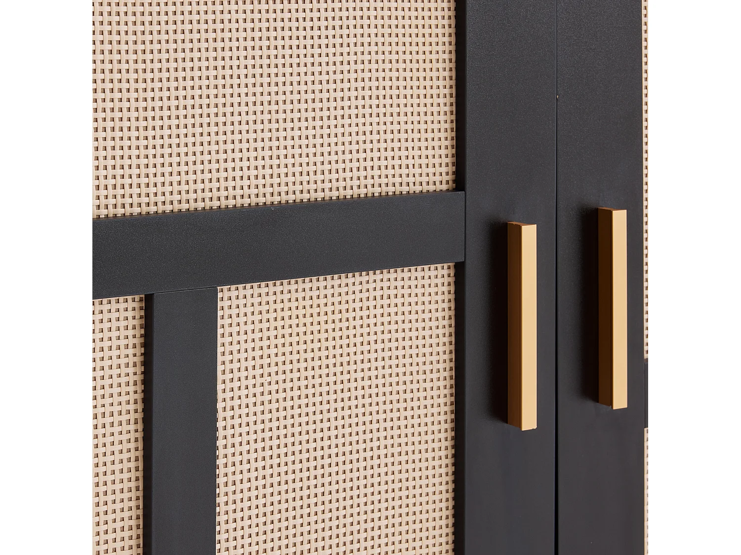 Sideboard 160x40x87cm - mit 2 Rattantüren und 3 Schubladen - Schwarz