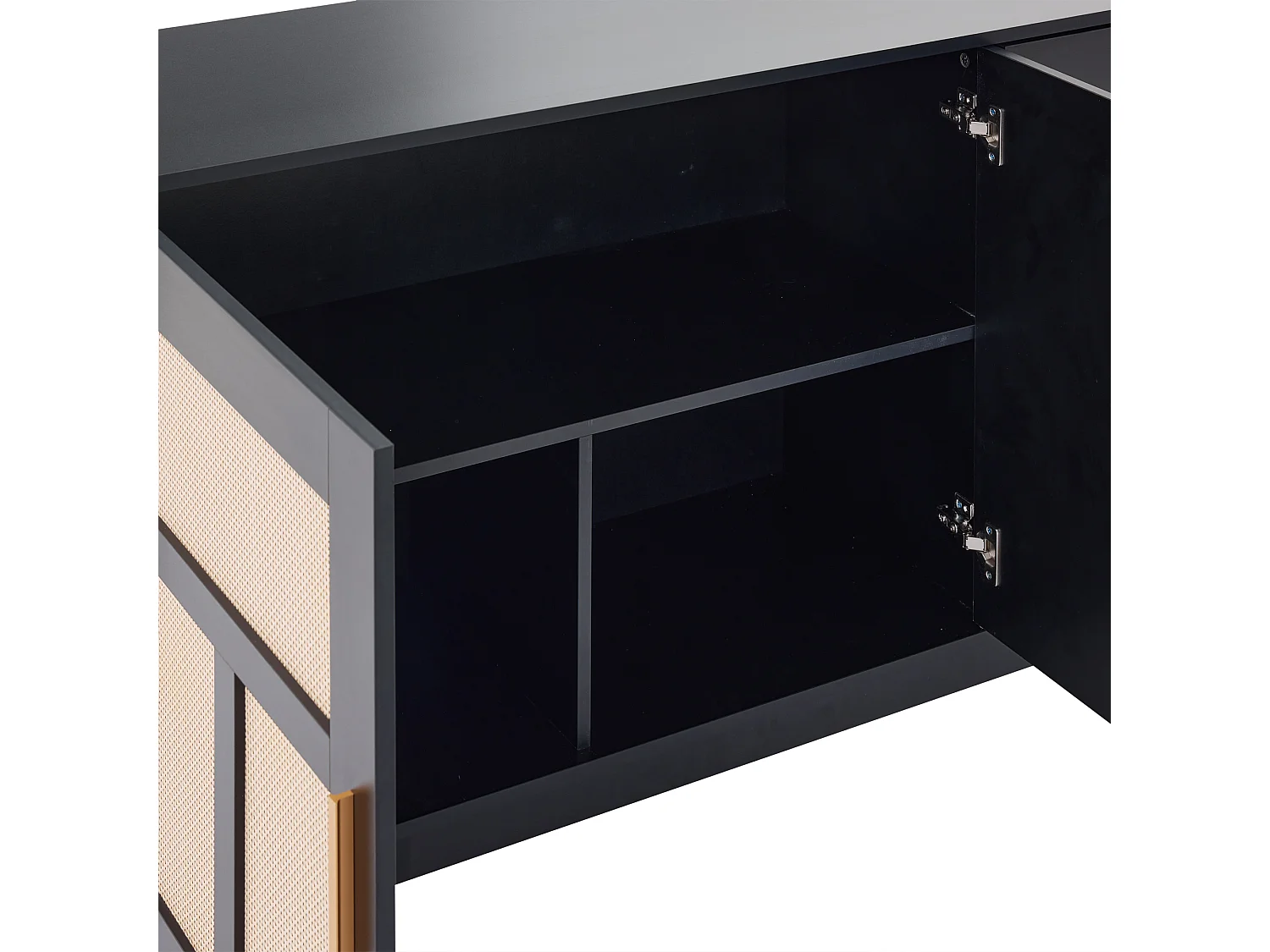 Sideboard 160x40x87cm - mit 2 Rattantüren und 3 Schubladen - Schwarz