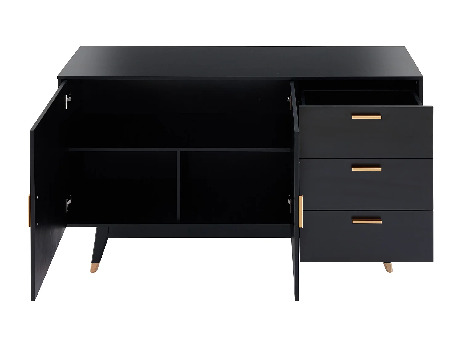 Sideboard 160x40x87cm - mit 2 Rattantüren und 3 Schubladen - Schwarz