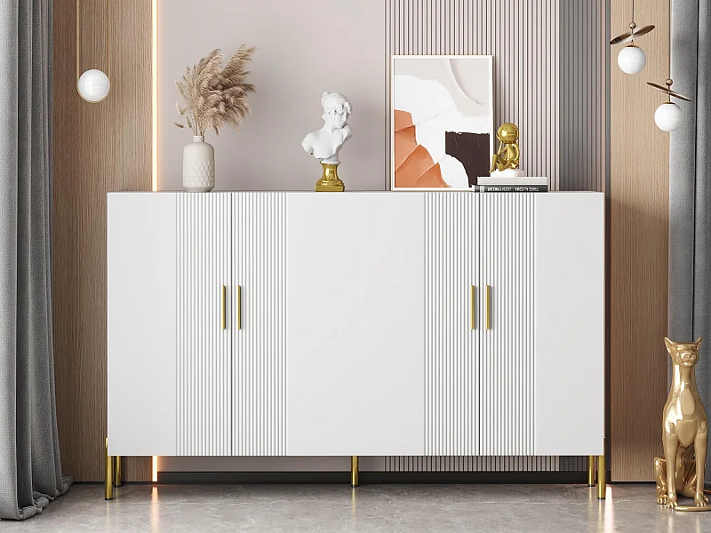 Buffet 160x35x100cm - 4 portes - en panneaux de particules - Blanc