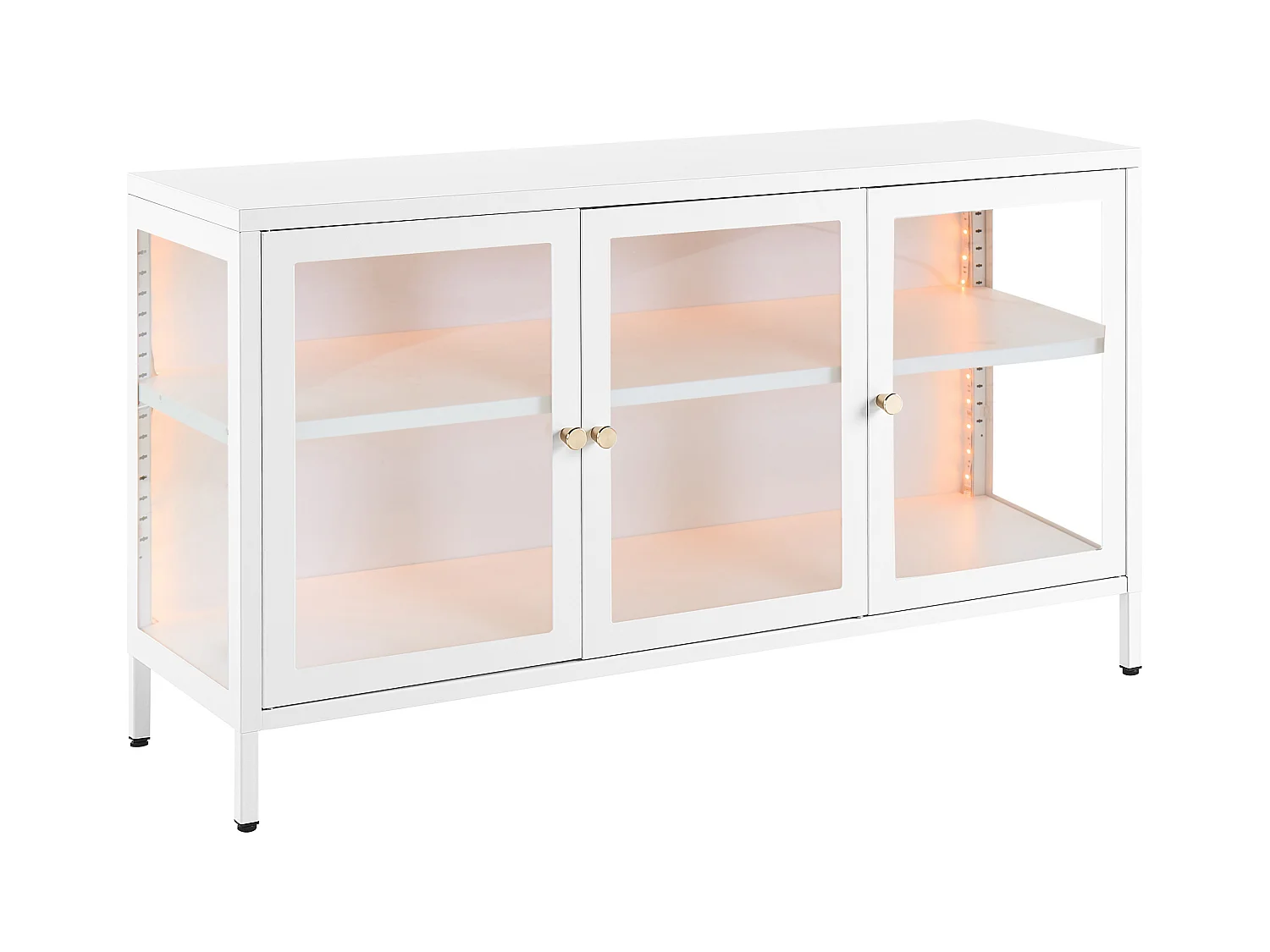 Buffet avec vitrine en verre LED NEWPORT Métal 115 cm Blanc
