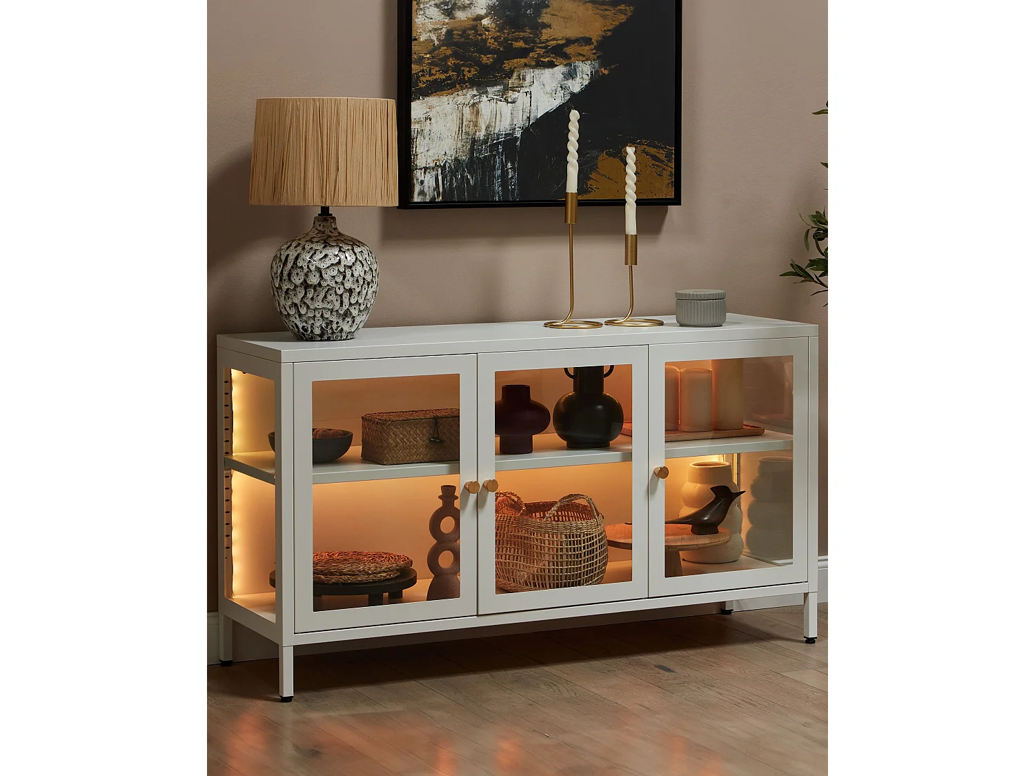 Glazen vitrinekast LED NEWPORT Metaal 115 cm Wit