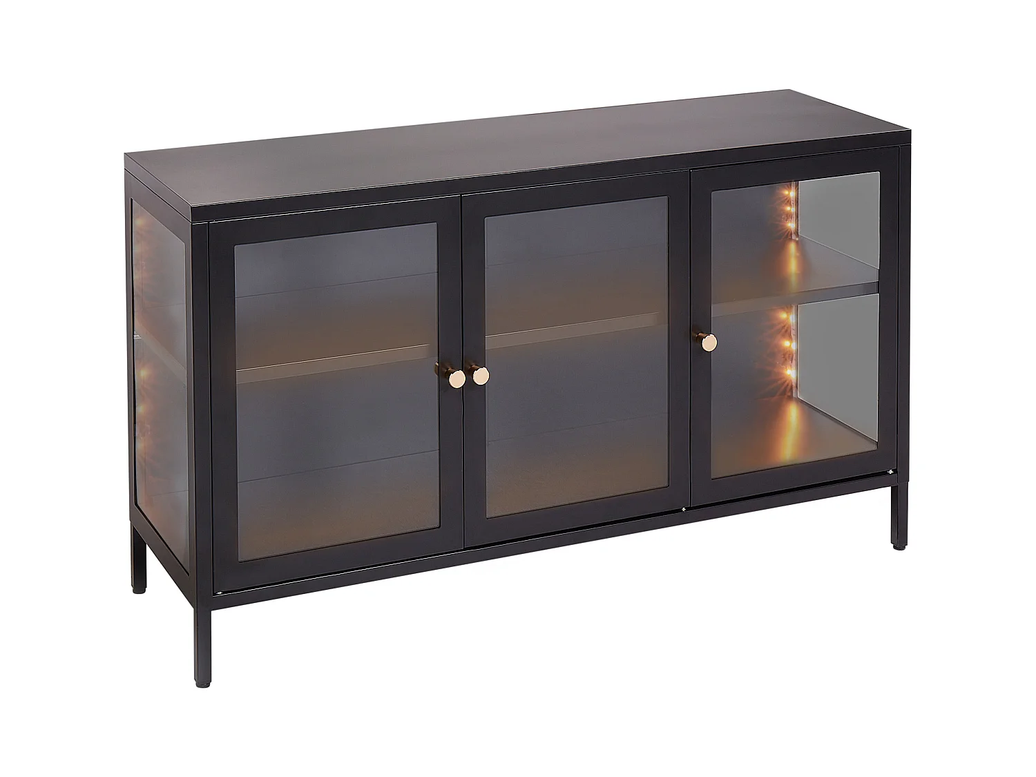 Buffet avec vitrine en verre LED NEWPORT Métal 115 cm Noir