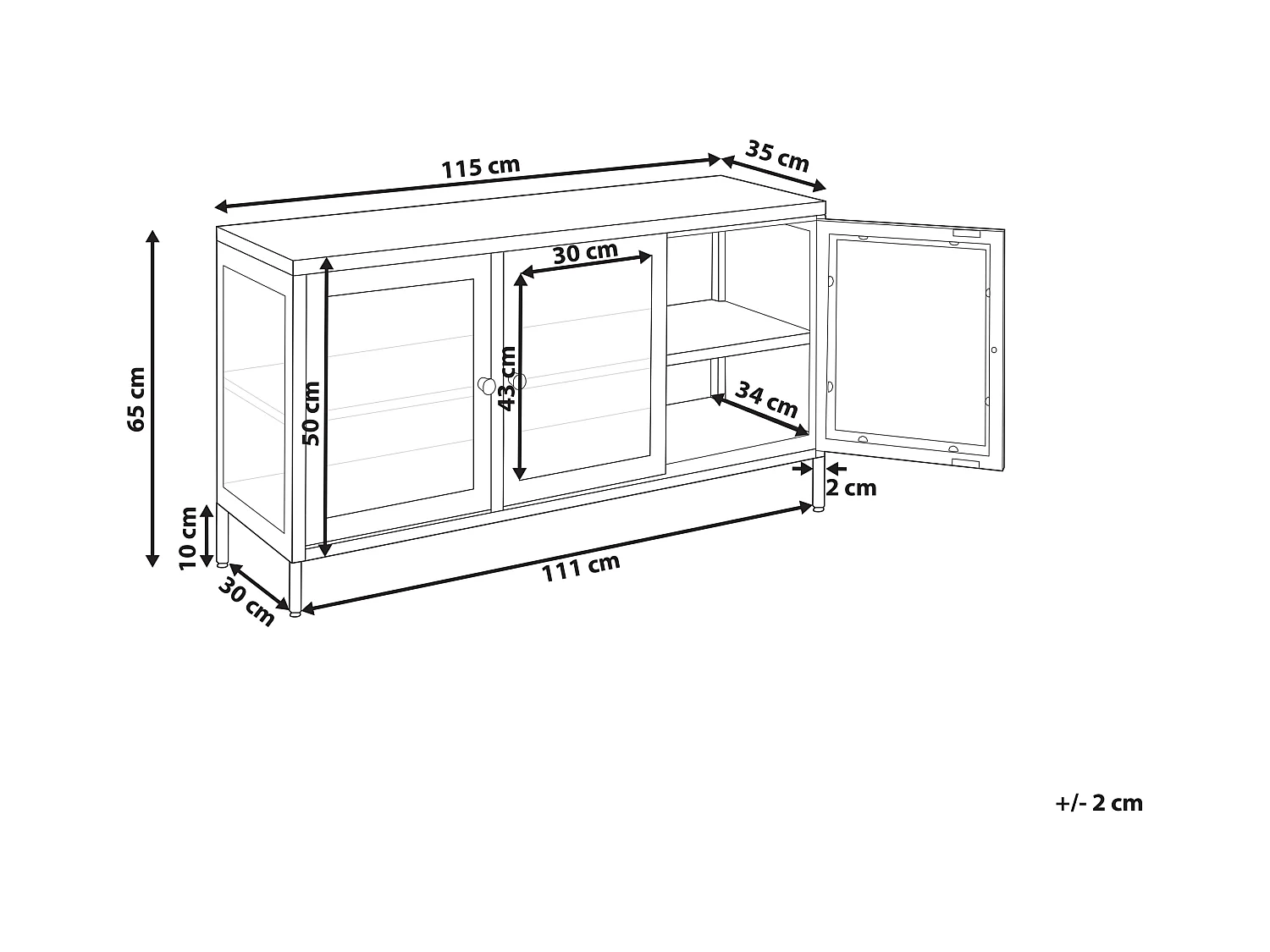Buffet avec vitrine en verre LED NEWPORT Métal 115 cm Noir
