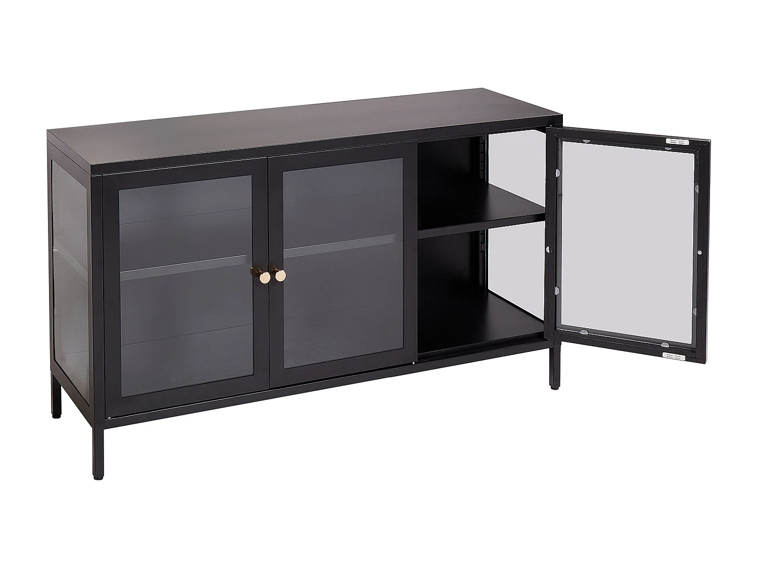 Buffet avec vitrine en verre LED NEWPORT Métal 115 cm Noir