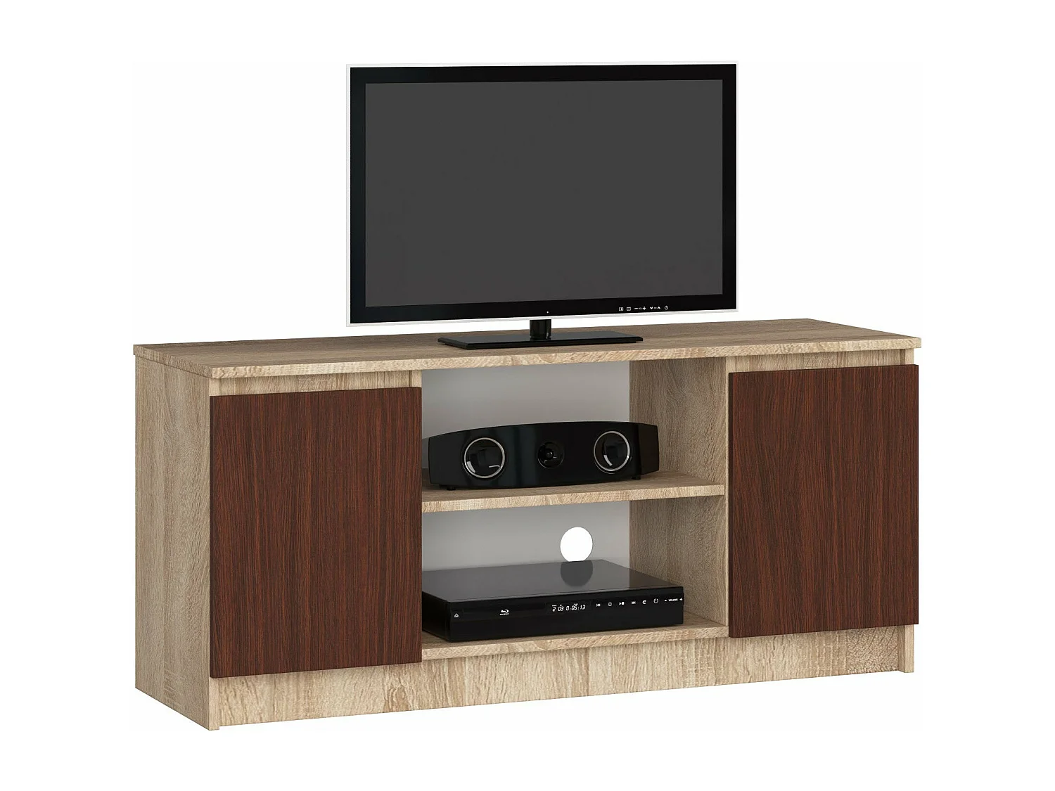 meuble  tv mira 2 portes 2 étagères 140x40x55 cm