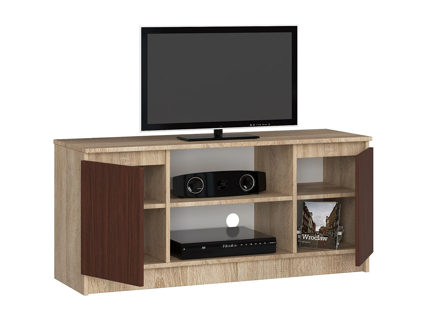 meuble  tv mira 2 portes 2 étagères 140x40x55 cm