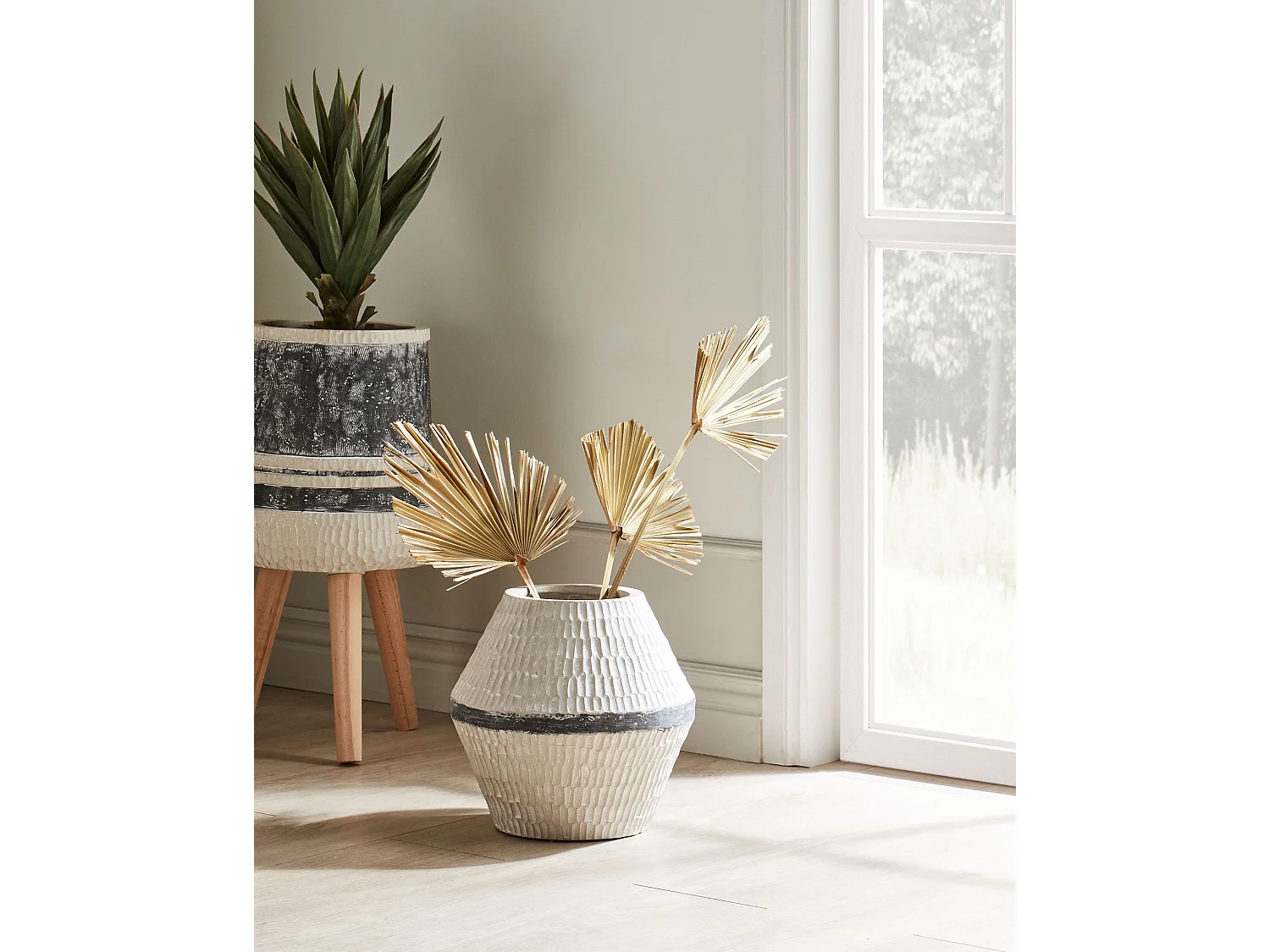 Wazon na kwiaty ARUNCUS Ceramika 30 cm Beżowy