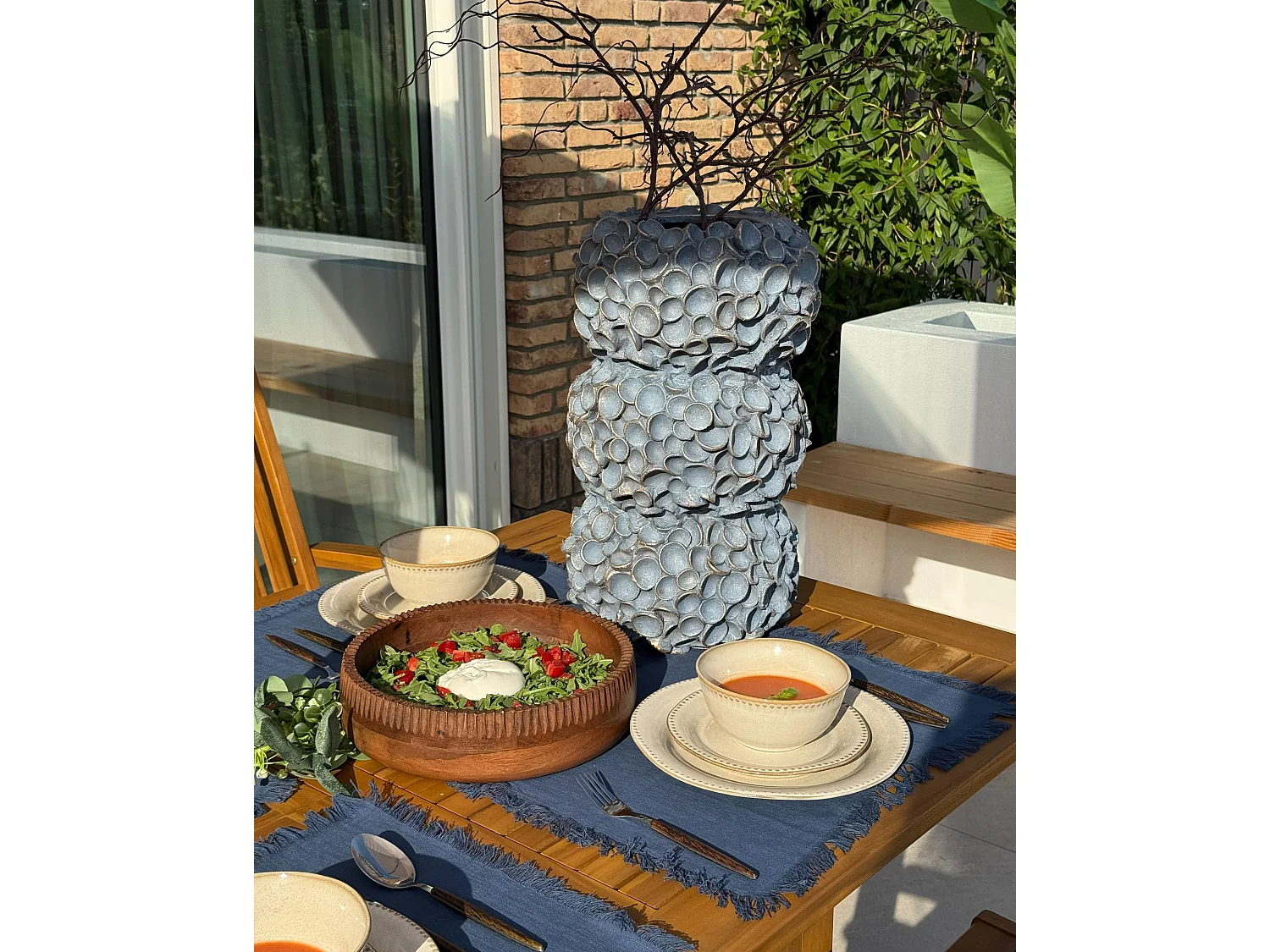 Blumenvase MUZAKI Keramik 52 cm Blau
