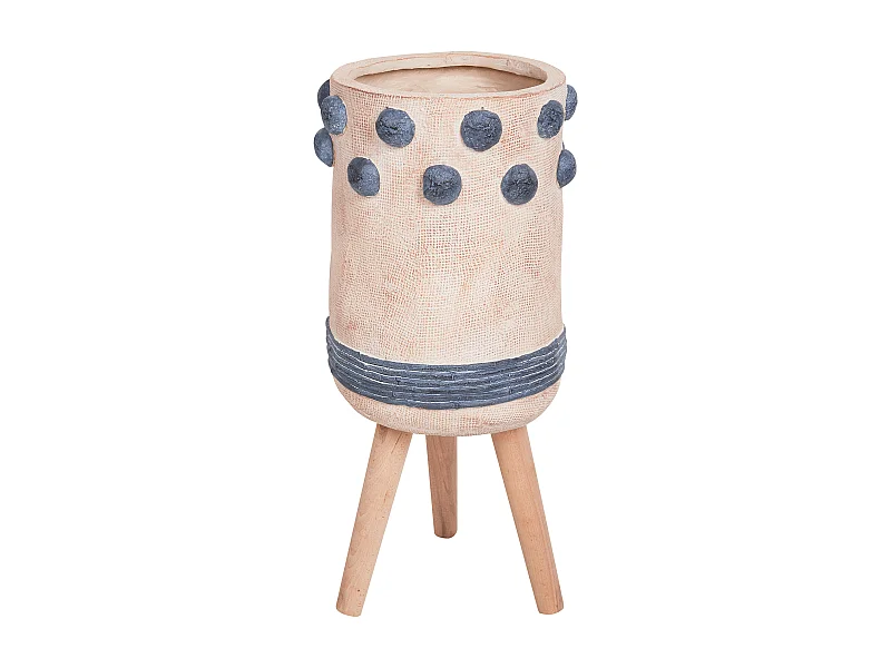 Blumentopf Magnesiumoxid sand beige / blau mit Holzbeinen Muster Bletilla