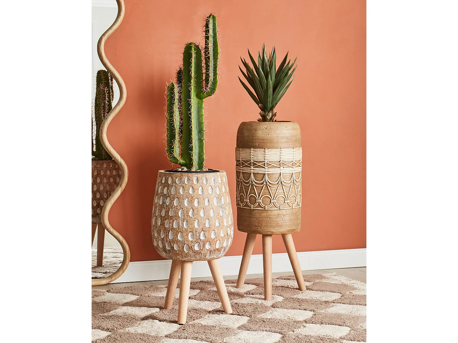 Blumentopf mit Beinen DRYOPTERIS Keramik 29 cm Hellbraun