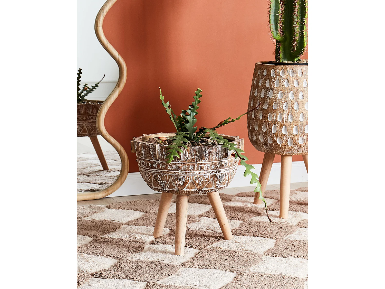 Cache-pot sur pied ASPLENIUM Céramique 37 cm Marron clair