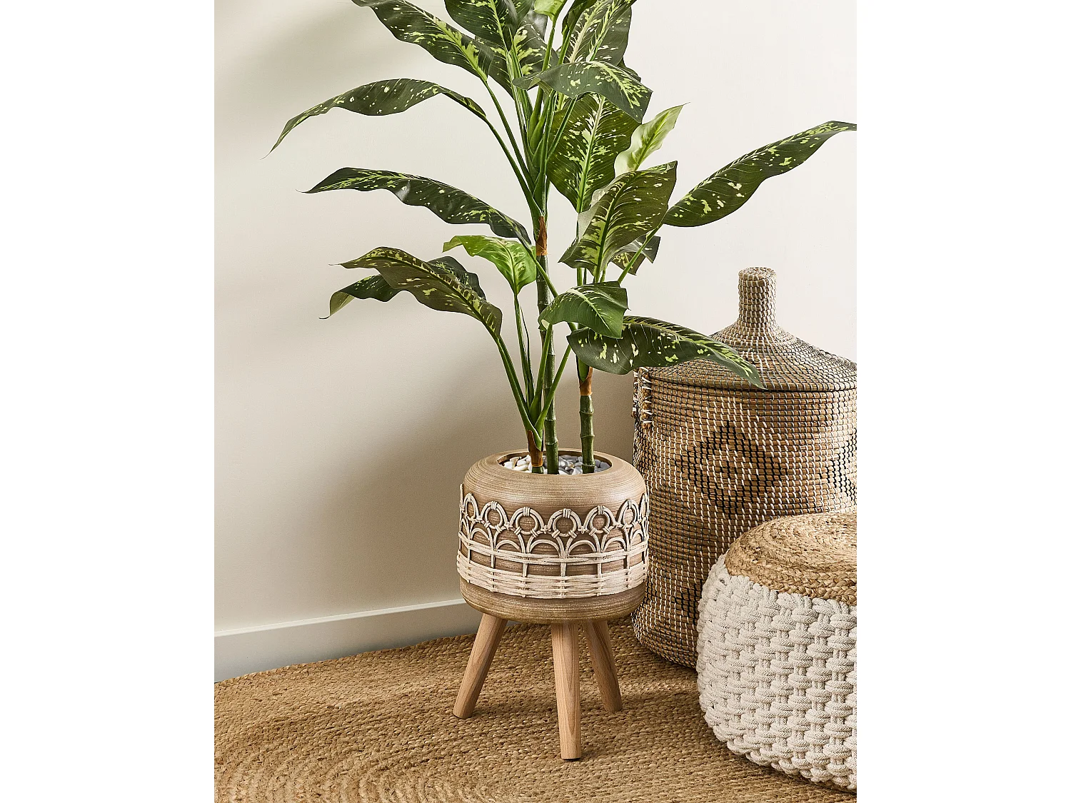 Cache-pot sur pied CYRTOMIUM Céramique 27 cm Marron clair