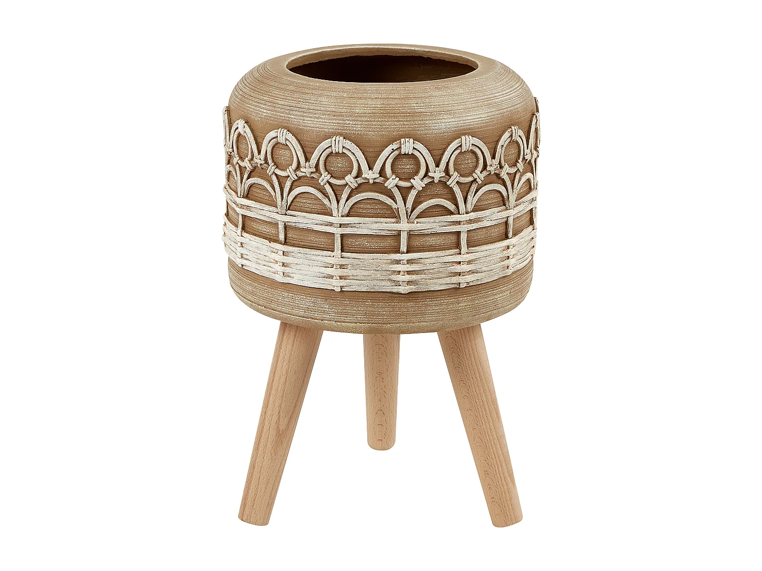 Cache-pot sur pied CYRTOMIUM Céramique 27 cm Marron clair