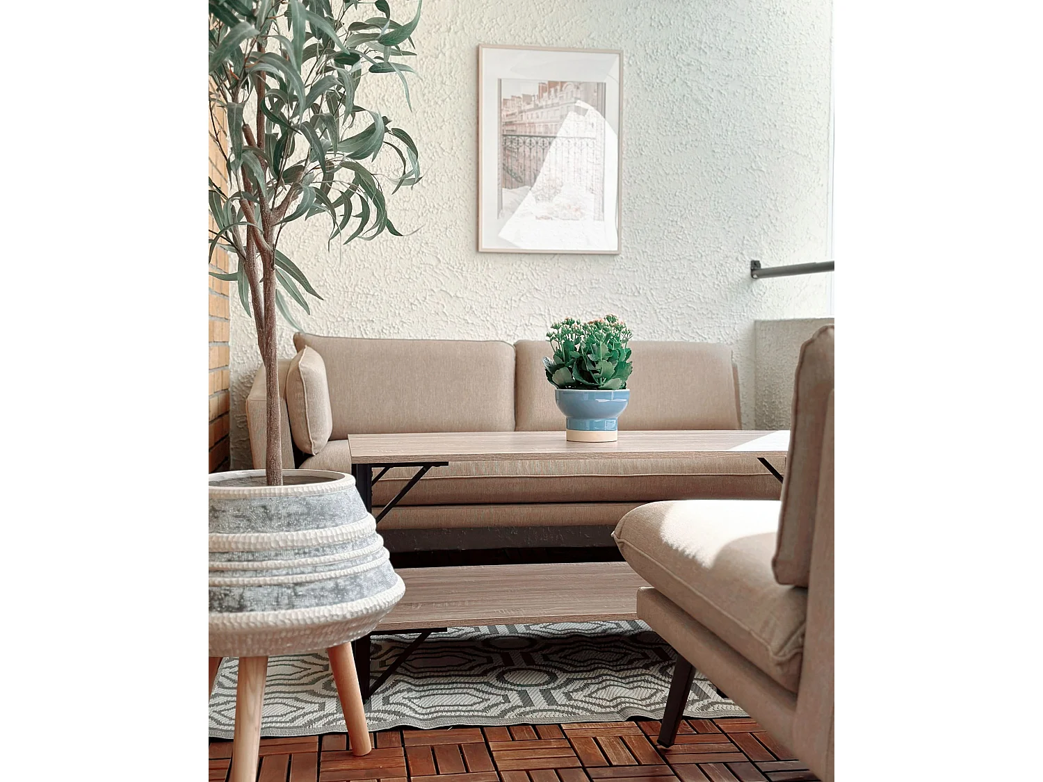 Blumentopf mit Beinen ATHAEA Keramik 37 cm Beige